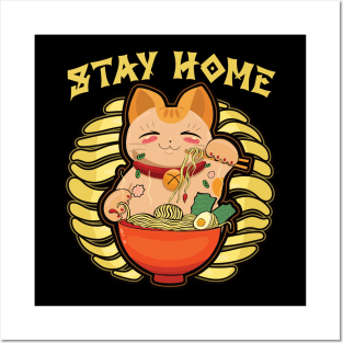 Stay Home Anime Kawaii Cat Posters and Art